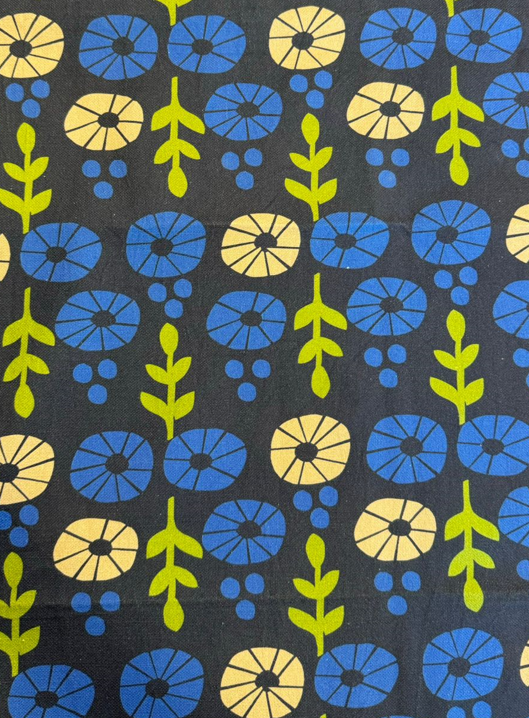 Fabric flowers design col. green/blue (single width)