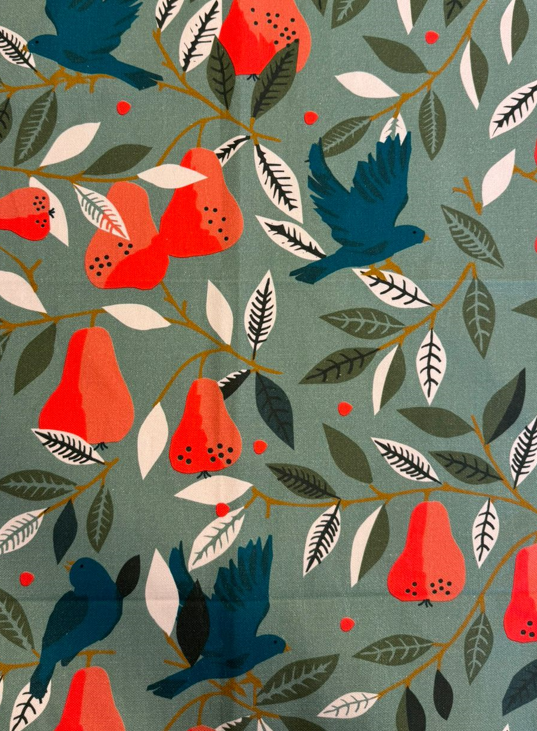 Fabric pear and birds design col.multicolor (single width)