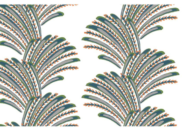 Fabric leaves design col. orange/green (single width)