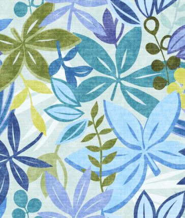 Fabric leaves design col. blue/green (single width)
