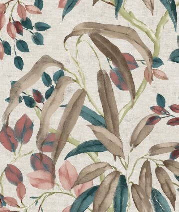 Fabric leaves design col. multicolor (single width)
