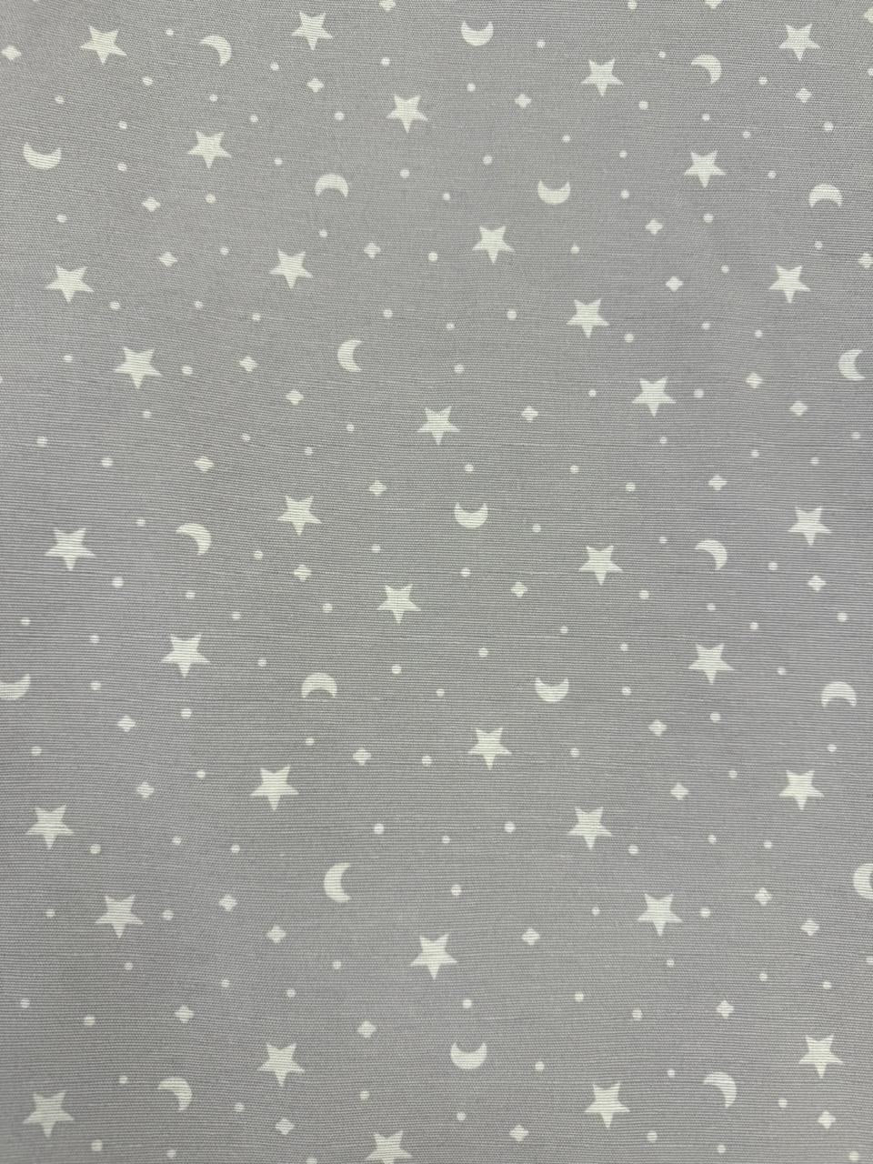 Fabric star and moon design col. white/grey (single width)