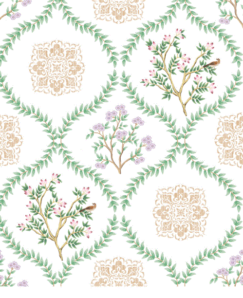 Fabric ornaments modern design col. green/pink (single width)
