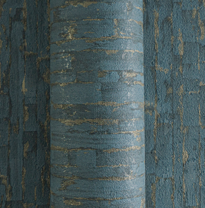 Wallpaper decorative plain col. blue/gold