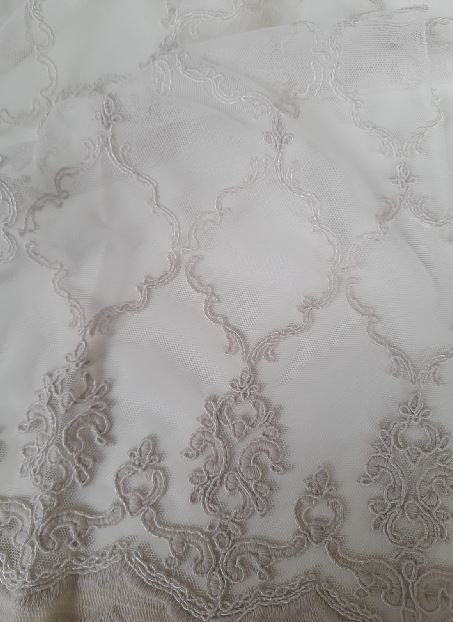 Voile with embroidered lozange col. grey (double width)