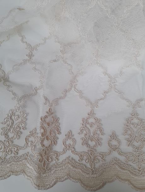 Voile with embroidered lozange col. beige (double width)