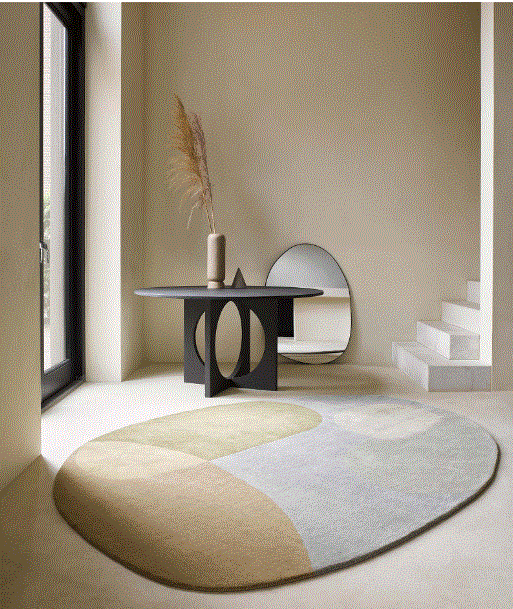 Carpet oval design col. beige/green/grey