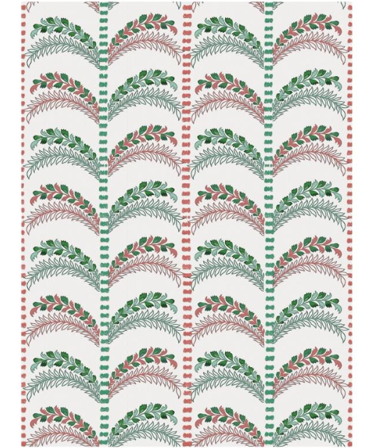 Outdoor fabric leaves design col. green/pink (single width)