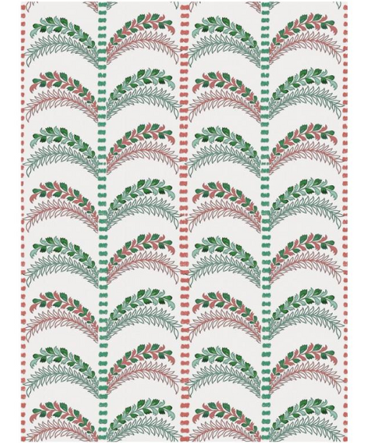 Outdoor fabric leaves design col. green/pink (single width)