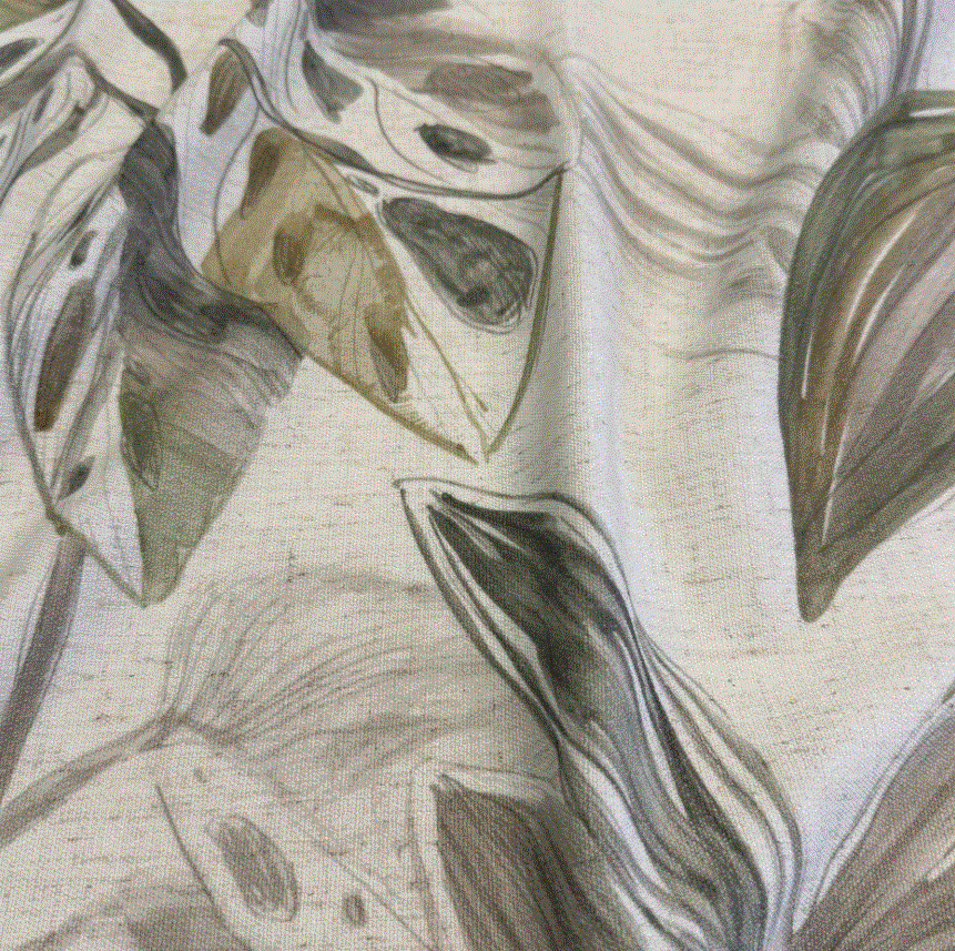 Curtain flower design col. beige/green (double width)