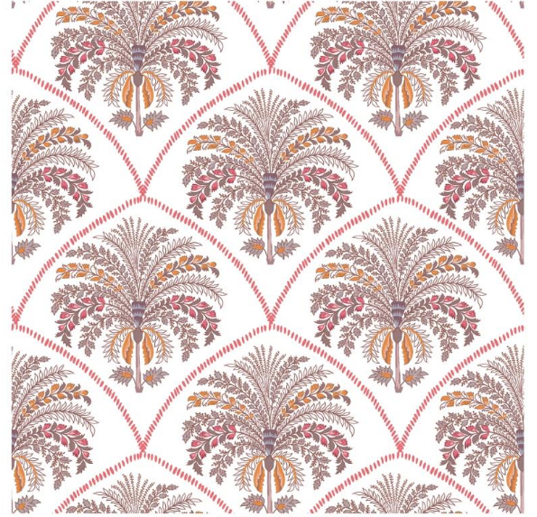 Fabric palm design col. pink (single width)