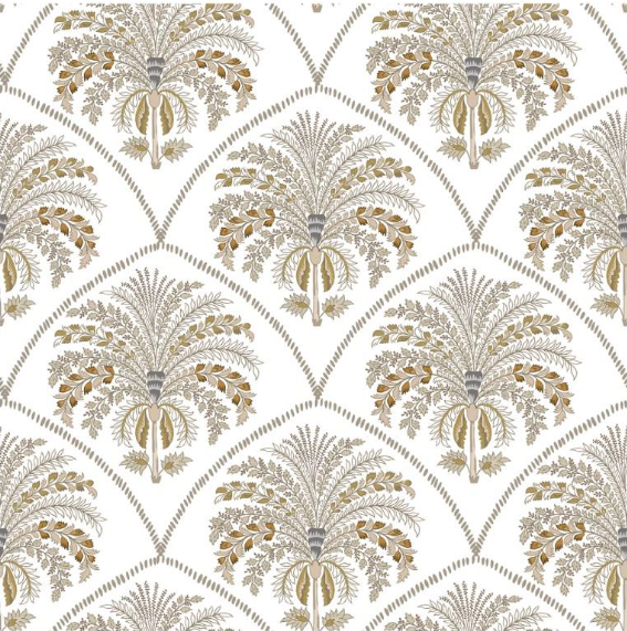 Fabric palm design col. beige (single width)