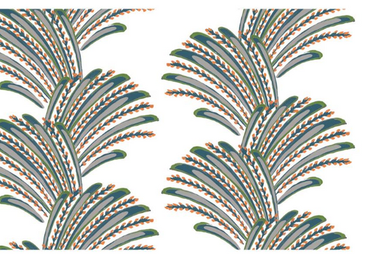 Fabric leaves design col. orange/green (single width)