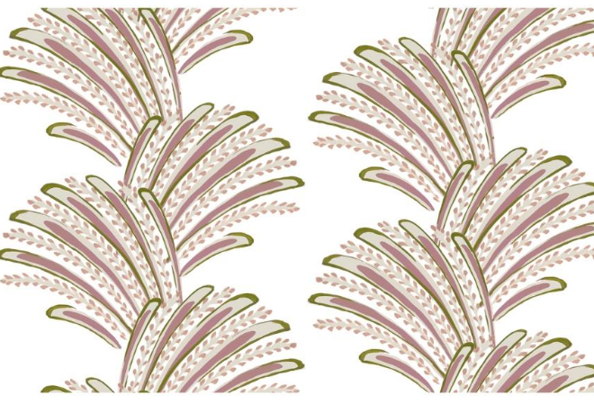 Fabric leaves design col. green/pink (single width)