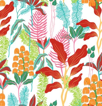Fabric leaves design col. multicolor (single width)