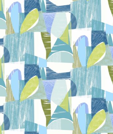 Fabric geometric design col. blue/green (single width)