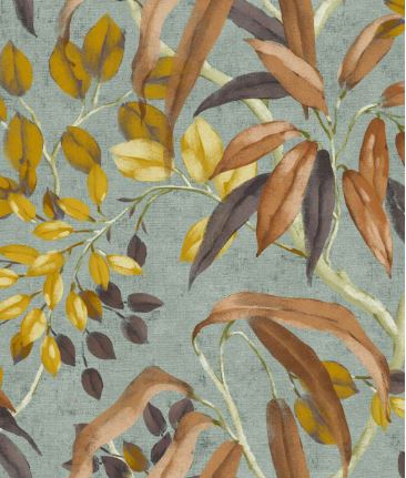 Fabric leaves design col. multicolor (single width)