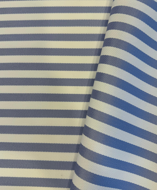 Outdoor fabric striped design col. white/light blue (single width)