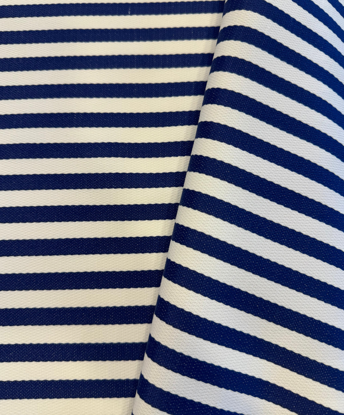 Outdoor fabric striped design col. white/blue navy (single width)
