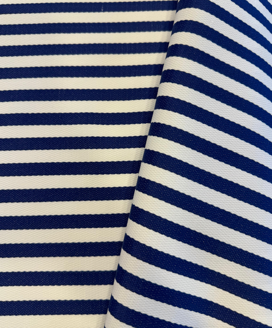 Outdoor fabric striped design col. white/blue navy (single width)