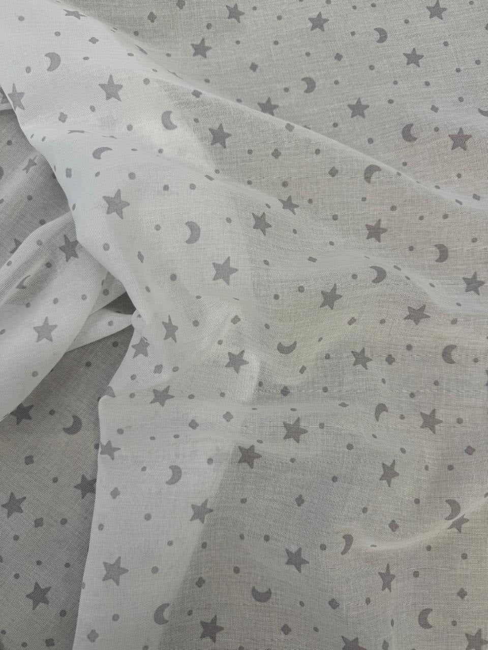 Sheer star and moon design col. grey/white (double width)