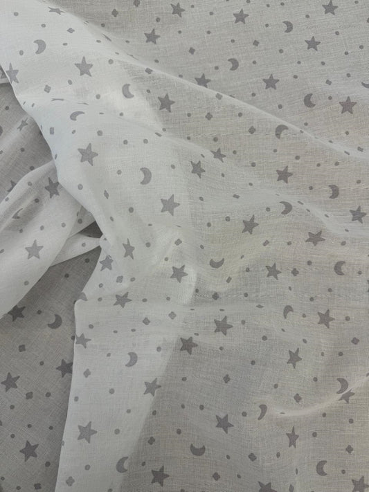 Sheer star and moon design col. grey/white (double width)