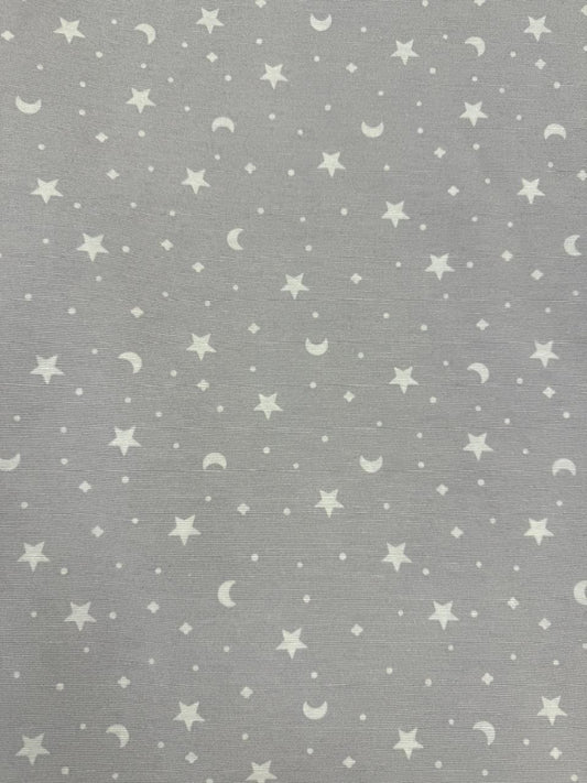 Fabric star and moon design col. white/grey (single width)