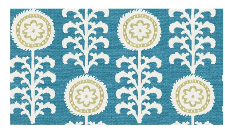 Outdoor fabric floral design col. blue/yellow (single width)