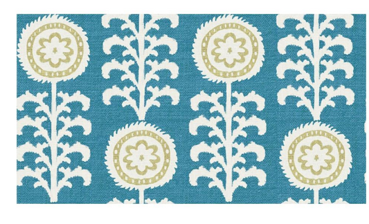 Outdoor fabric floral design col. blue/yellow (single width)