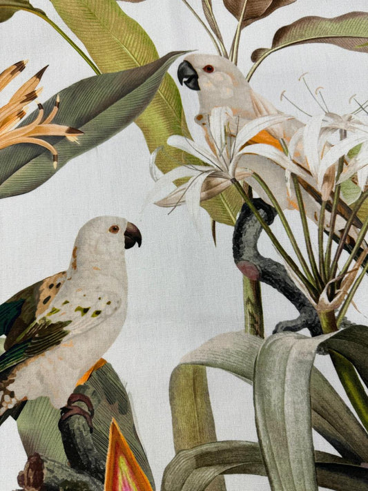 Outdoor fabric parrots design col. beige/green (single width)