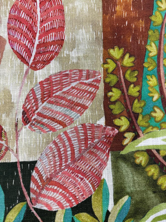 Fabric leaves design col. multicolor (single width)