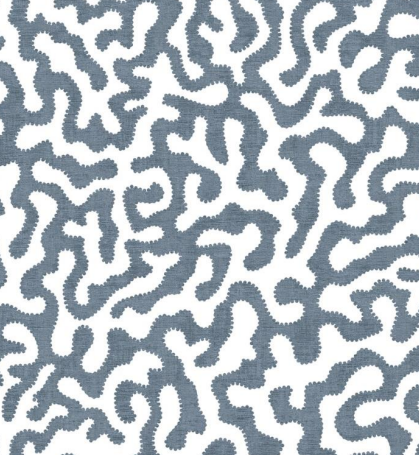 Fabric abstract design col. white/blue ( single width)