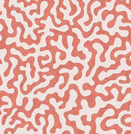 Fabric abstract design col.orange/white (single width)