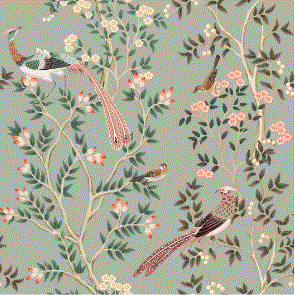 Fabric flowers and birds modern design col. multicolor ( single width)