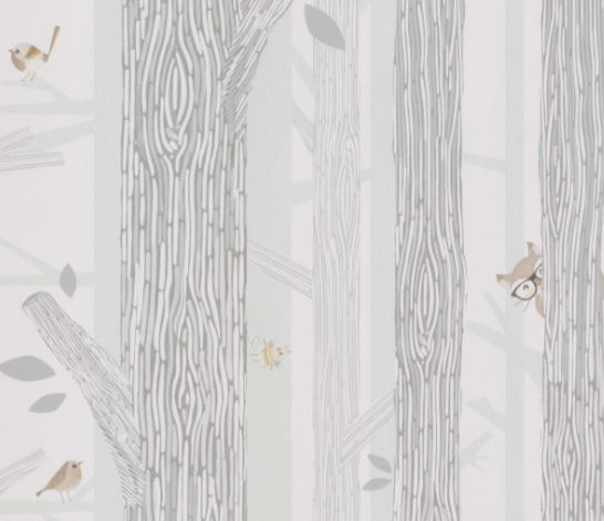 Wallpaper kids tree and birds design col.greige