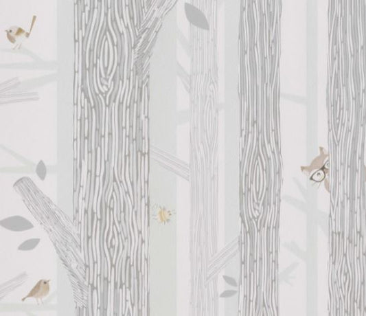 Wallpaper kids tree and birds design col.greige