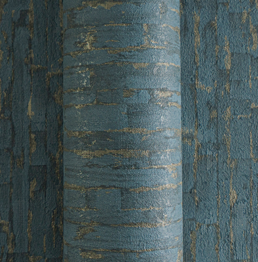Wallpaper decorative plain col. blue/gold