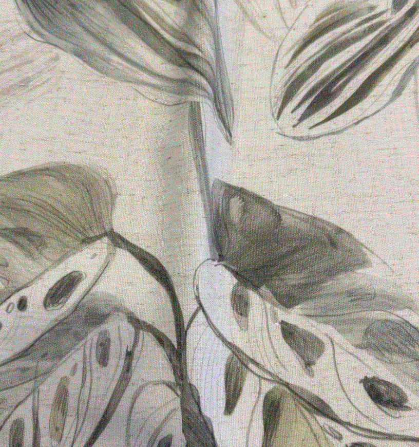 Curtain flower design col. beige/green (double width)