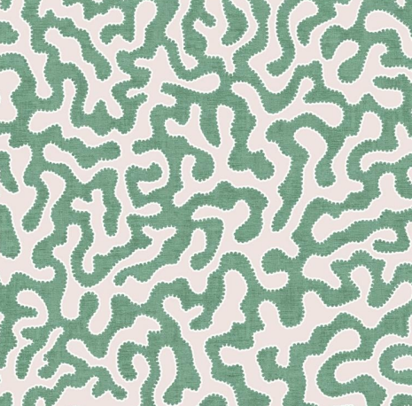 Fabric abstract design col. white/green (single width)