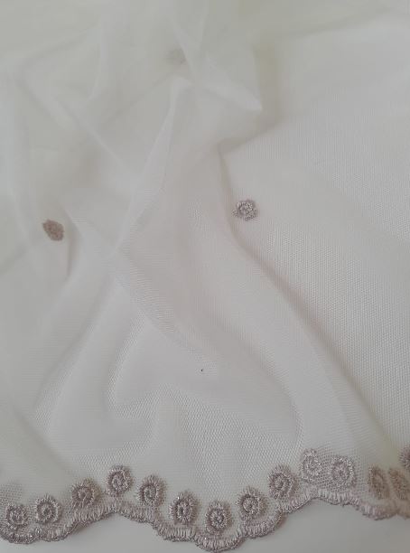 Sheer with embroidered spiral col.bronze (double width)